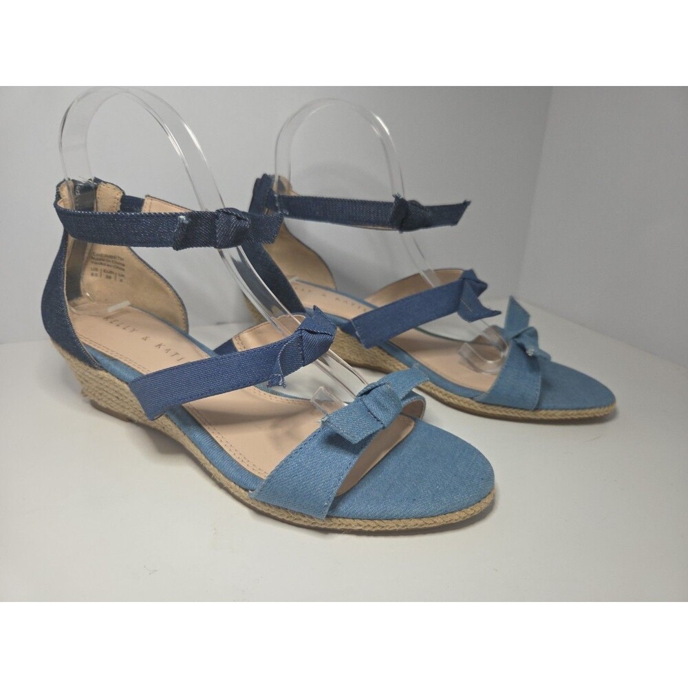 Kelly & Katie Cheribeth, Denim W Bows, Espadrilles Wedge, Zipper Detail 8.5 NWOT